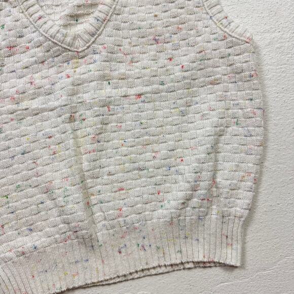 Vintage 80s New Attitude Knit Sweater Vest White Rainbow Speckled, Size M - Picture 3 of 7